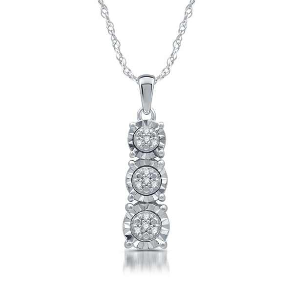 1/6 CTW Diamond Three Stone 18-inch Pendant in Rhodium Plated Sterling Silver