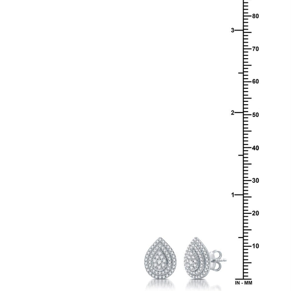 1-1/2 CTW Diamond Halo Pear Shape Ring Pendant Earrings Set in Rhodium Plated Sterling Silver