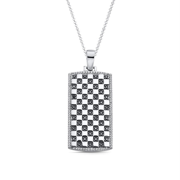 1 CTW Diamond 22-inch Dog Tag Pendant in Rhodium Plated Sterling Silver