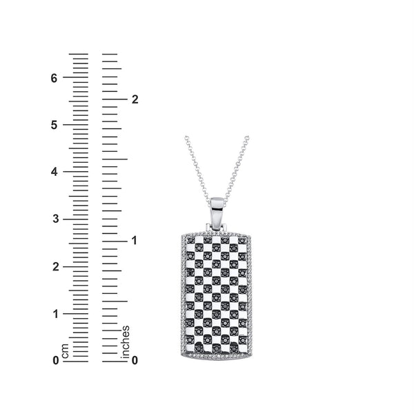 1 CTW Diamond 22-inch Dog Tag Pendant in Rhodium Plated Sterling Silver