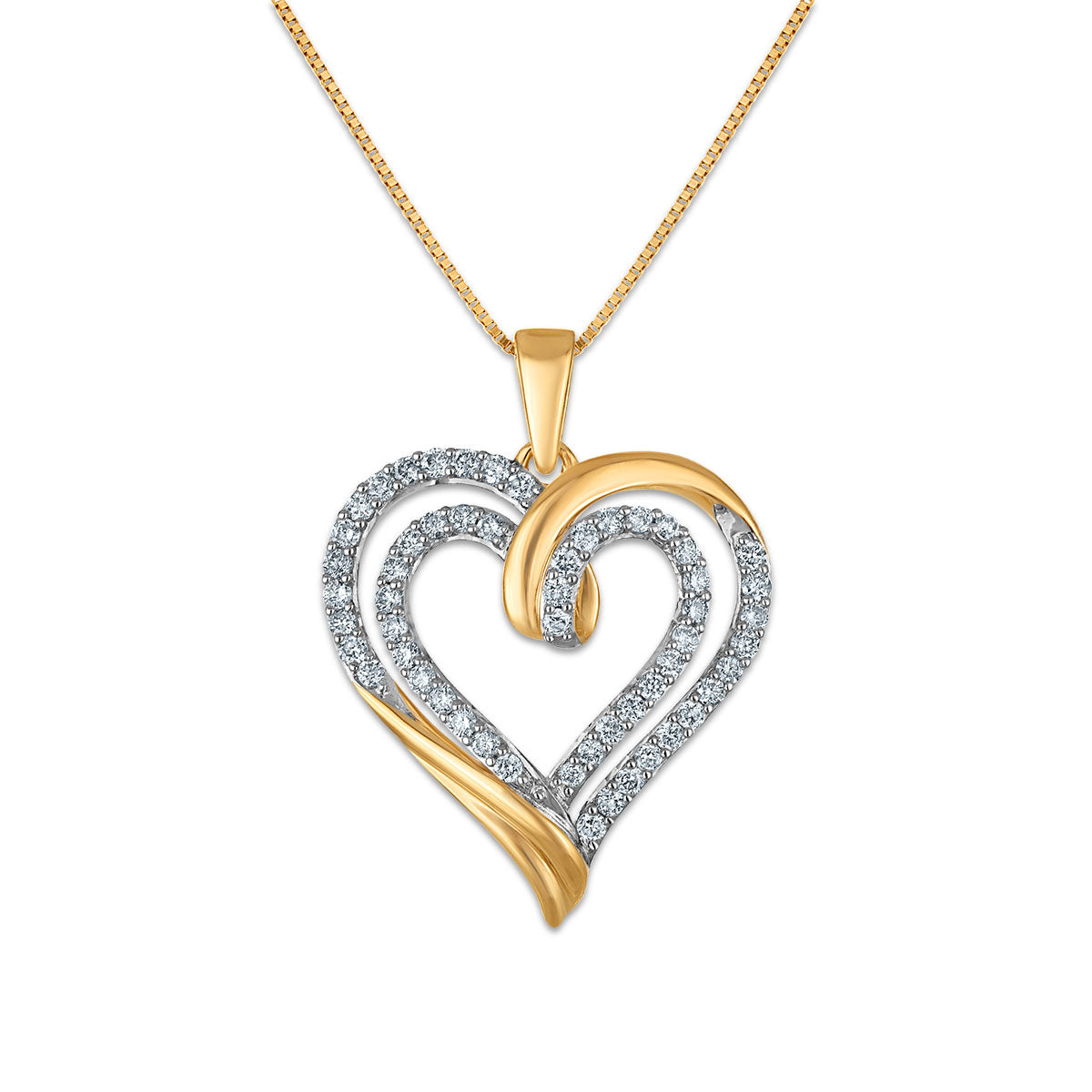 1/2 CTW Diamond 18-inch Double Heart Pendant in 10KT Yellow Gold