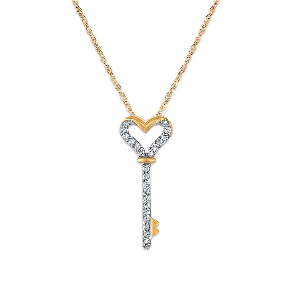 Diamond Accent 18-inch Heart Key Pendant in 10KT Yellow Gold