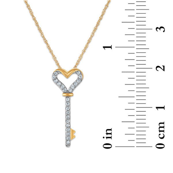 Diamond Accent 18-inch Heart Key Pendant in 10KT Yellow Gold