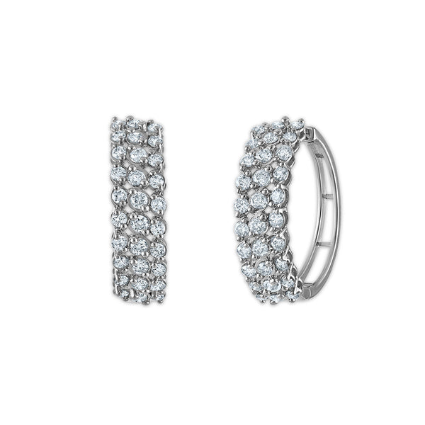 2 CTW Diamond 3-row Hoop Earrings in 10KT White Gold