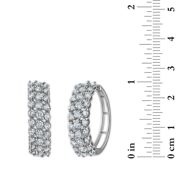 2 CTW Diamond 3-row Hoop Earrings in 10KT White Gold