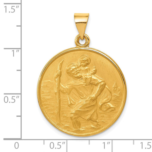 18KT Yellow Gold 33X25MM Medal Saint Christopher Pendant. Chain Not Included