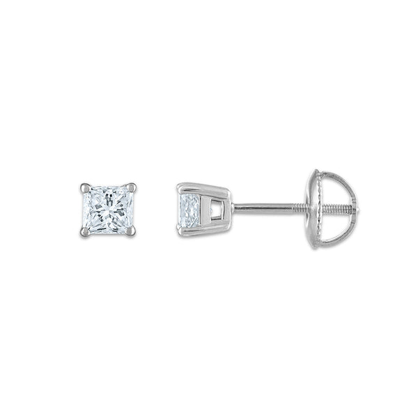 Signature Certificate EcoLove 1/2 CTW Princess Cut Lab Grown Diamond Solitaire Stud Earrings in 14KT White Gold