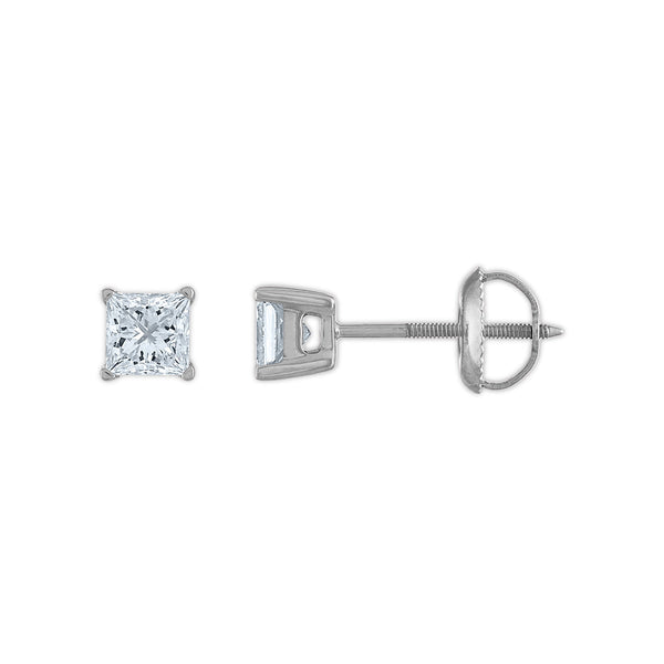 Signature Certificate EcoLove 3/4 CTW Princess Cut Lab Grown Diamond Solitaire Stud Earrings in 14KT White Gold