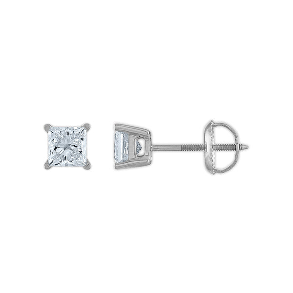 Signature Certificate EcoLove 1 CTW Princess Cut Lab Grown Diamond Solitaire Stud Earrings in 14KT White Gold