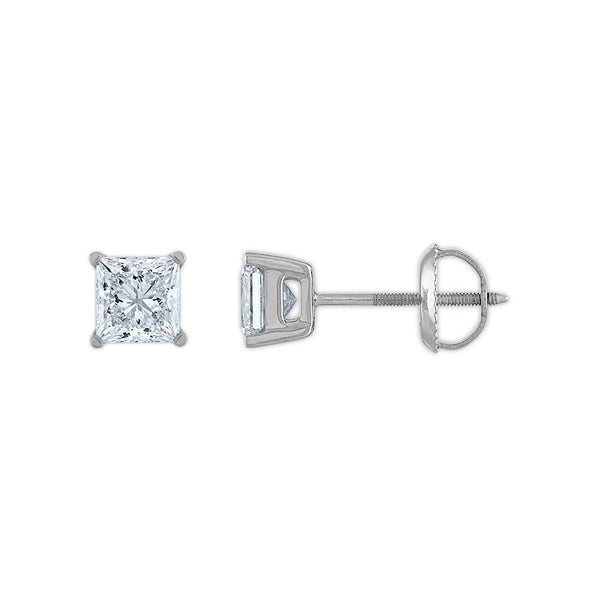 Signature Certificate EcoLove 1-1/4 CTW Princess Cut Lab Grown Diamond Solitaire Stud Earrings in 14KT White Gold