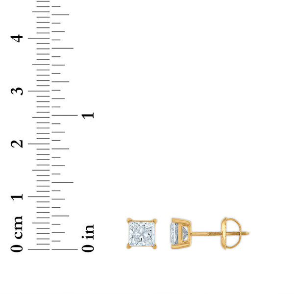 Signature Certificate EcoLove 1 1/2 CTW Princess Cut Lab Grown Diamond Solitaire Stud Earrings in 14KT Yellow Gold