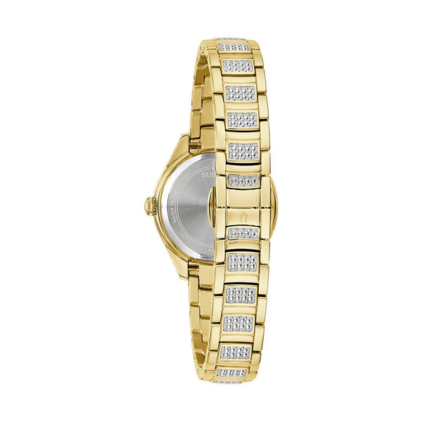 Bulova Crystal Collection Watch with 28MM Goldtone Stainless Steel Bracelet. 98L306