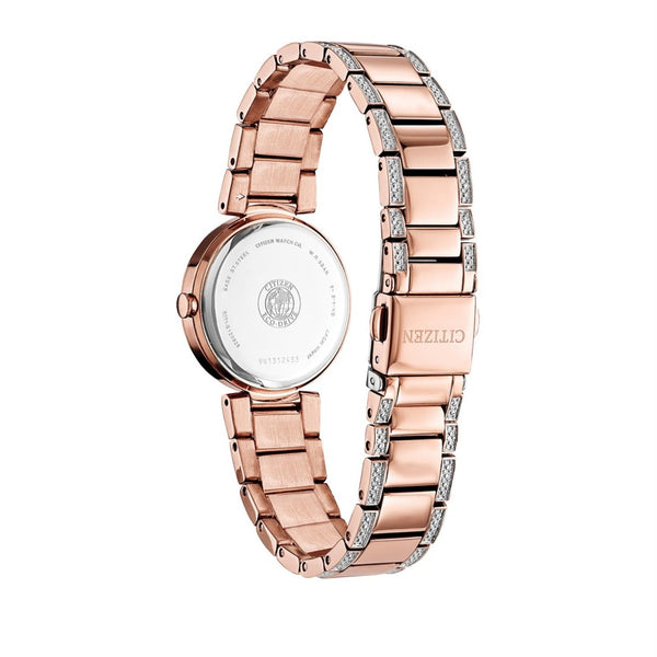 Citizen Silhouette Crystal Watch with 28MM Mother of Pearl Dial and Rosetone Bracelet. EM0843-51D