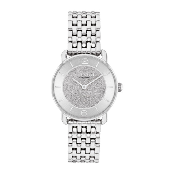 Coach 28MM Round Silvertone Glitter Dust Dial and Stainless Steel Band. 14504369