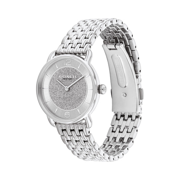 Coach 28MM Round Silvertone Glitter Dust Dial and Stainless Steel Band. 14504369