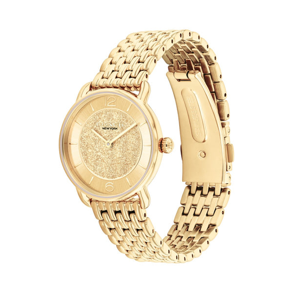 Coach with 28MM Round Goldtone Glitter Dust Dial Stainless Steel Watch Band. Elliot 14504370