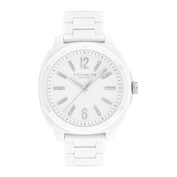 Coach with 38MM White Round Dial with Crystals Ceramic Watch. Kitt 14504407