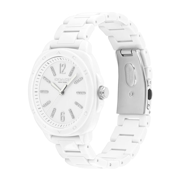 Coach with 38MM White Round Dial with Crystals Ceramic Watch. Kitt 14504407