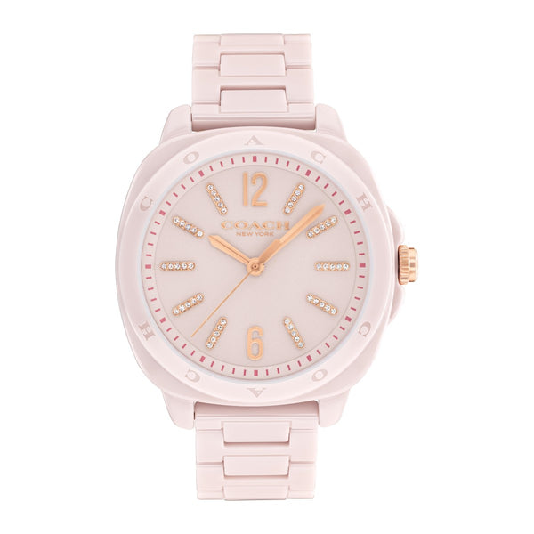 Coach with 38MM Pink Round Dial with Crystals Ceramic Watch. Kitt 14504408