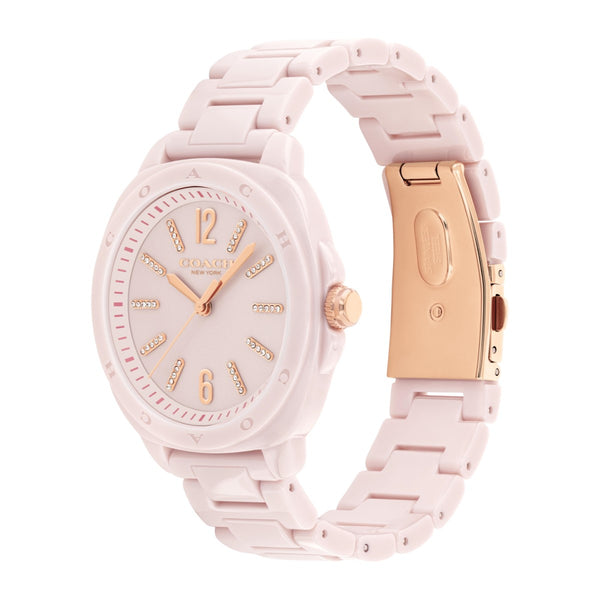 Coach with 38MM Pink Round Dial with Crystals Ceramic Watch. Kitt 14504408