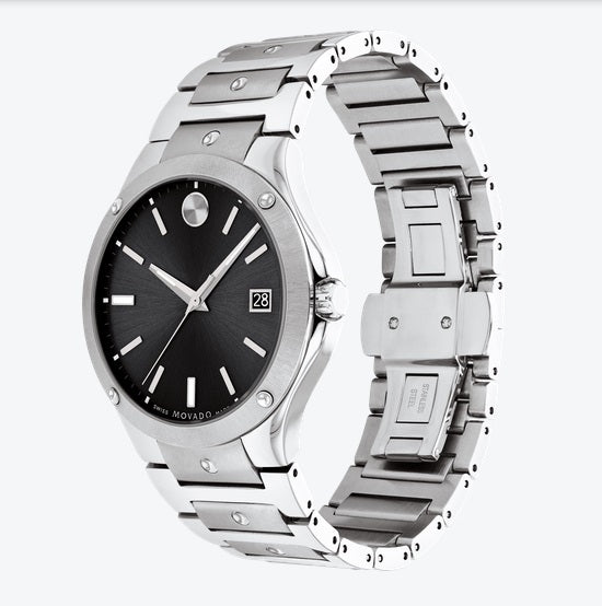 Movado SE with 41MM Black Sunray Dial and Stainless Steel Bracelet. 0607541