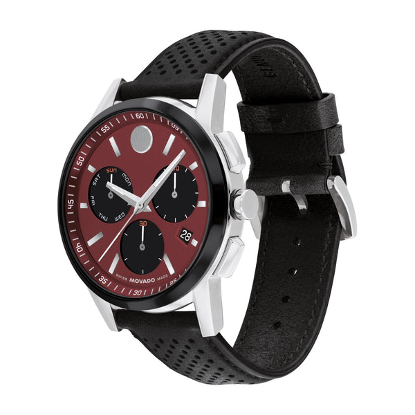 Movado Museum Sport 43MM Burgundy Chronograph Watch. 0607897