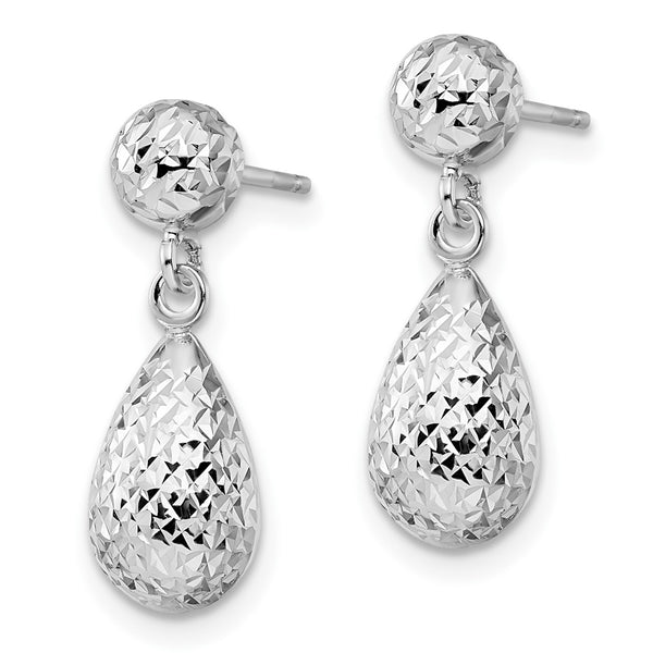 14KT White Gold 20X7MM Drop & Dangle Diamond-cut Earrings