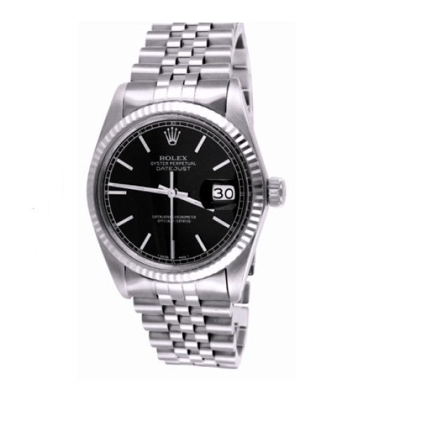 Certified Pre-Owned Rolex White Stainless Steel Oyster Perpetual Datejust with 36X36 MM Black Round Dial. 10001