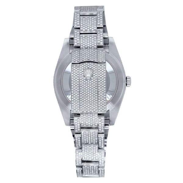 Certified Pre-Owned Rolex Silvertone Stainless Steel Datejust with 36X36 MM Silvertone Diamond Dial. Pave Diamond