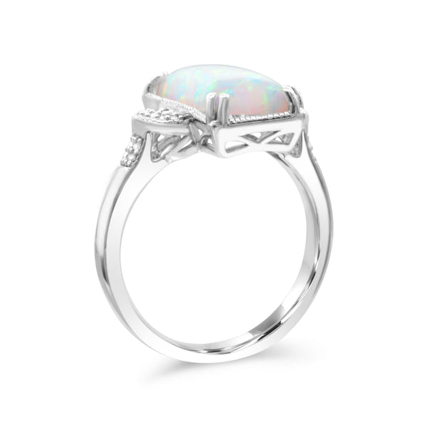 Red Hot Deal 14X7MM Baguette Opal and Diamond Fashion Ring in Sterling Silver