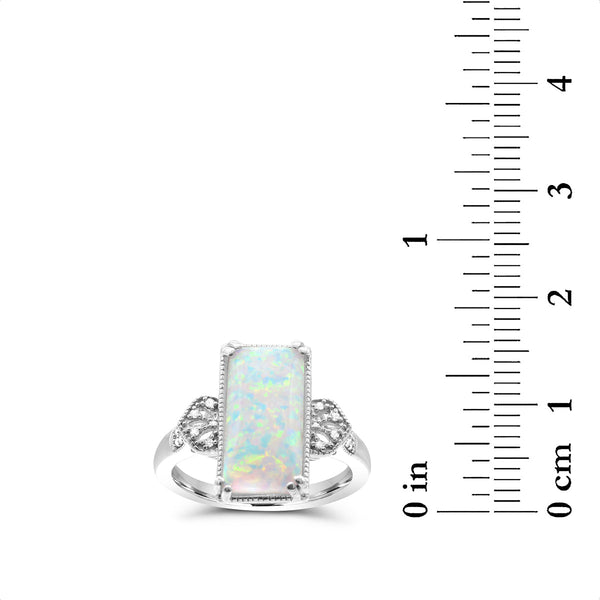 Red Hot Deal 14X7MM Baguette Opal and Diamond Fashion Ring in Sterling Silver