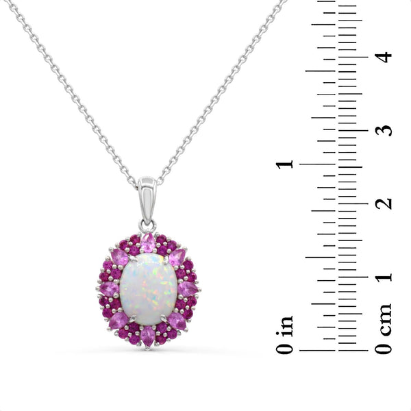 Red Hot Deal 10X8MM Oval Opal and Sapphire Halo 18-inch Pendant in Sterling Silver