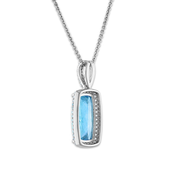 Red Hot Deal 15X7MM Cushion Swiss Blue Topaz and Sapphire Halo 18-inch Pendant in Sterling Silver