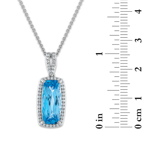 Red Hot Deal 15X7MM Cushion Swiss Blue Topaz and Sapphire Halo 18-inch Pendant in Sterling Silver