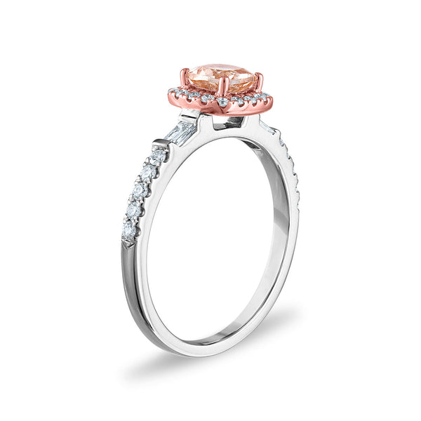 EFFY 5MM Square Morganite and Diamond Halo Bridal Set Ring in 14KT White and Rose Gold