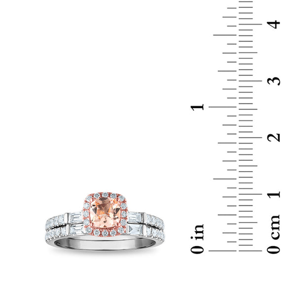 EFFY 5MM Square Morganite and Diamond Halo Bridal Set Ring in 14KT White and Rose Gold