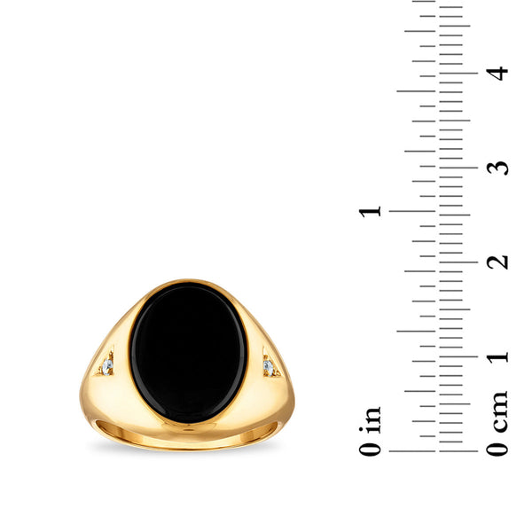 16X12MM Oval Onyx and Diamond Signet Ring in 10KT Yellow Gold