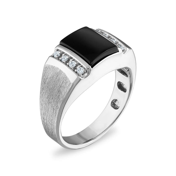 10X8MM Rectangle Onyx and Diamond Ring in 10KT White Gold