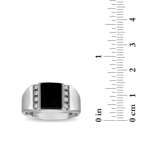 10X8MM Rectangle Onyx and Diamond Ring in 10KT White Gold