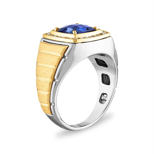 9MM Cushion Blue Sapphire and Diamond Halo Ring in 10KT White and Yellow Gold