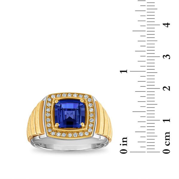 9MM Cushion Blue Sapphire and Diamond Halo Ring in 10KT White and Yellow Gold