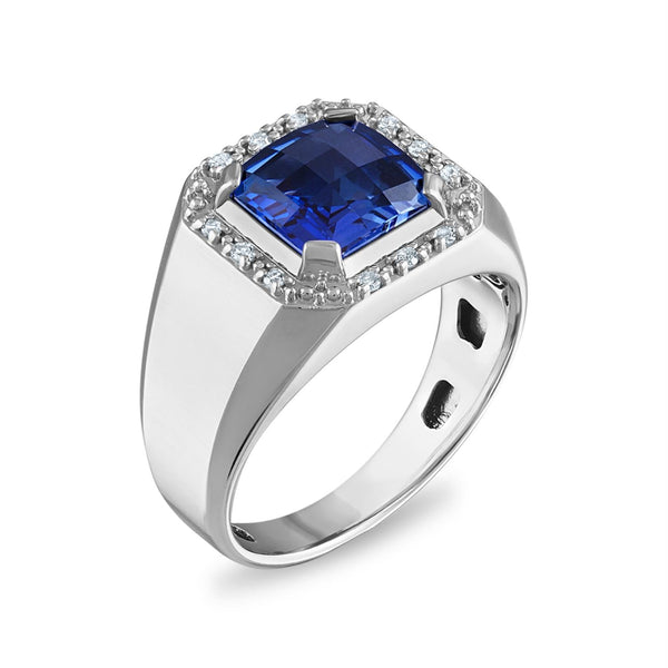 9MM Cushion Blue Sapphire and Diamond Halo Ring in 10KT White Gold