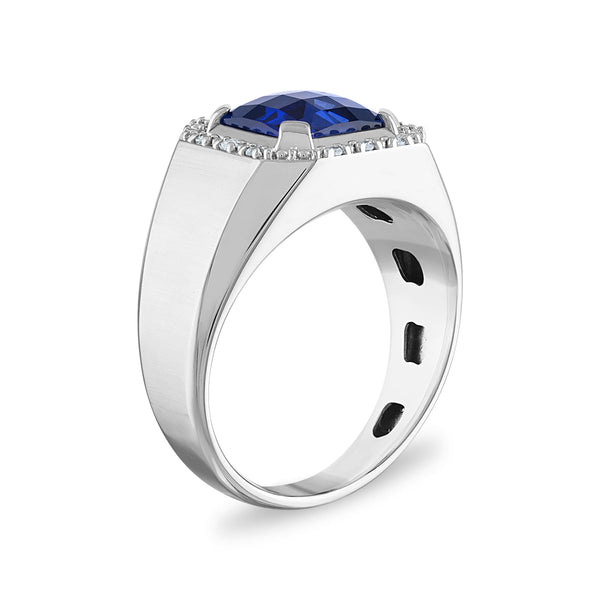 9MM Cushion Blue Sapphire and Diamond Halo Ring in 10KT White Gold