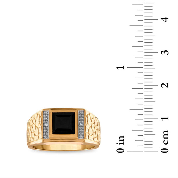 7MM Onyx and Diamond Nugget Ring in 10KT Yellow Gold