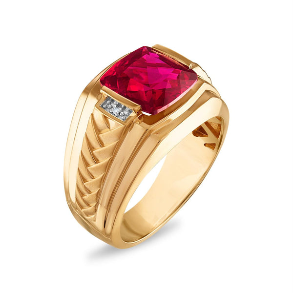 10MM Cushion Ruby and Diamond Fashion Ring in 10KT Yellow Gold