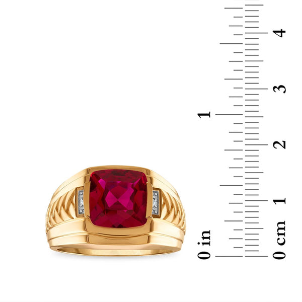 10MM Cushion Ruby and Diamond Fashion Ring in 10KT Yellow Gold