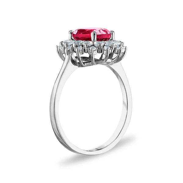 9X7MM Oval Ruby and White Sapphire Halo Ring in Sterling Silver