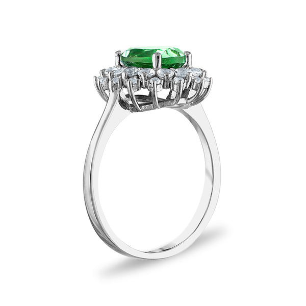 9X7MM Simulated Emerald and White Sapphire Ring in Sterling Silver