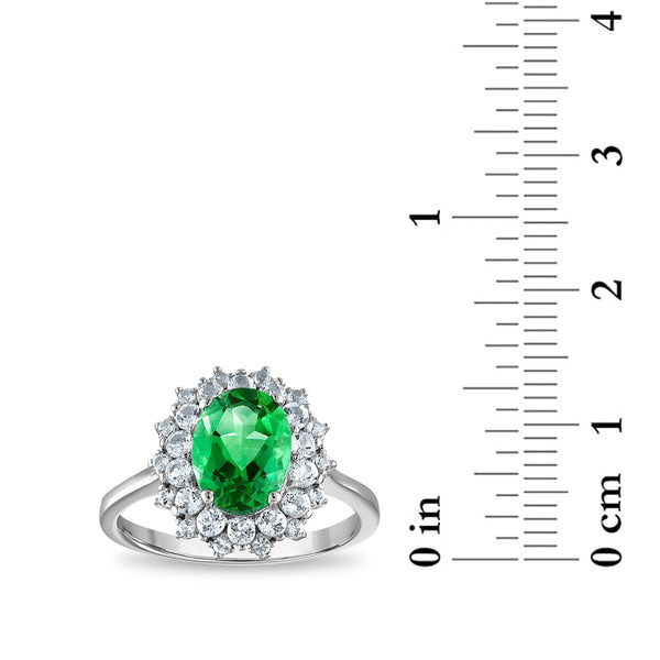 9X7MM Simulated Emerald and White Sapphire Ring in Sterling Silver