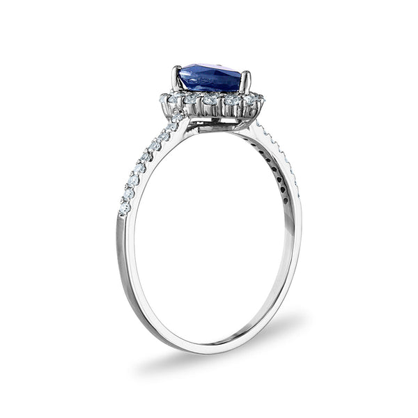 EFFY 7X5MM Pear Blue Sapphire and Diamond Gem Stone Halo Engagement Ring in 14KT White Gold